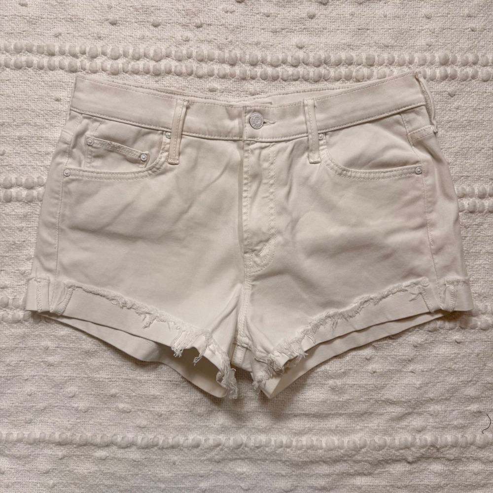 Mother The Rascal Slit Flip Short Glass Slipper White Denim Frayed Hem Size 28